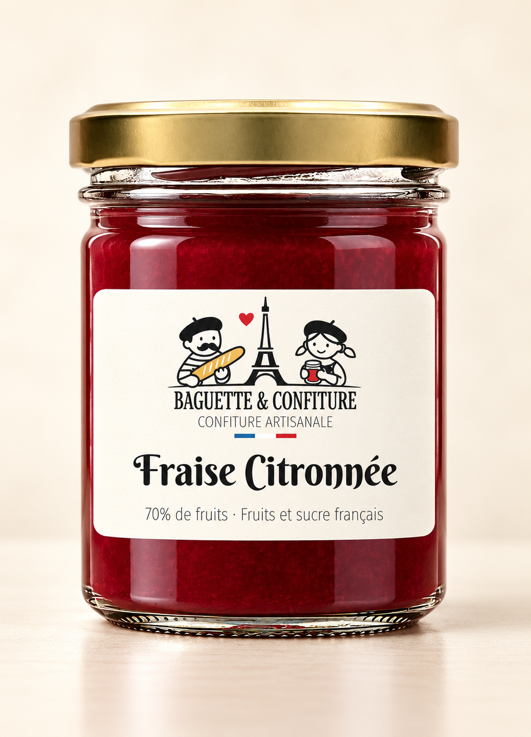 Confiture artisanale Fraise citronnée 70% de Fruits | Baguette & Confiture