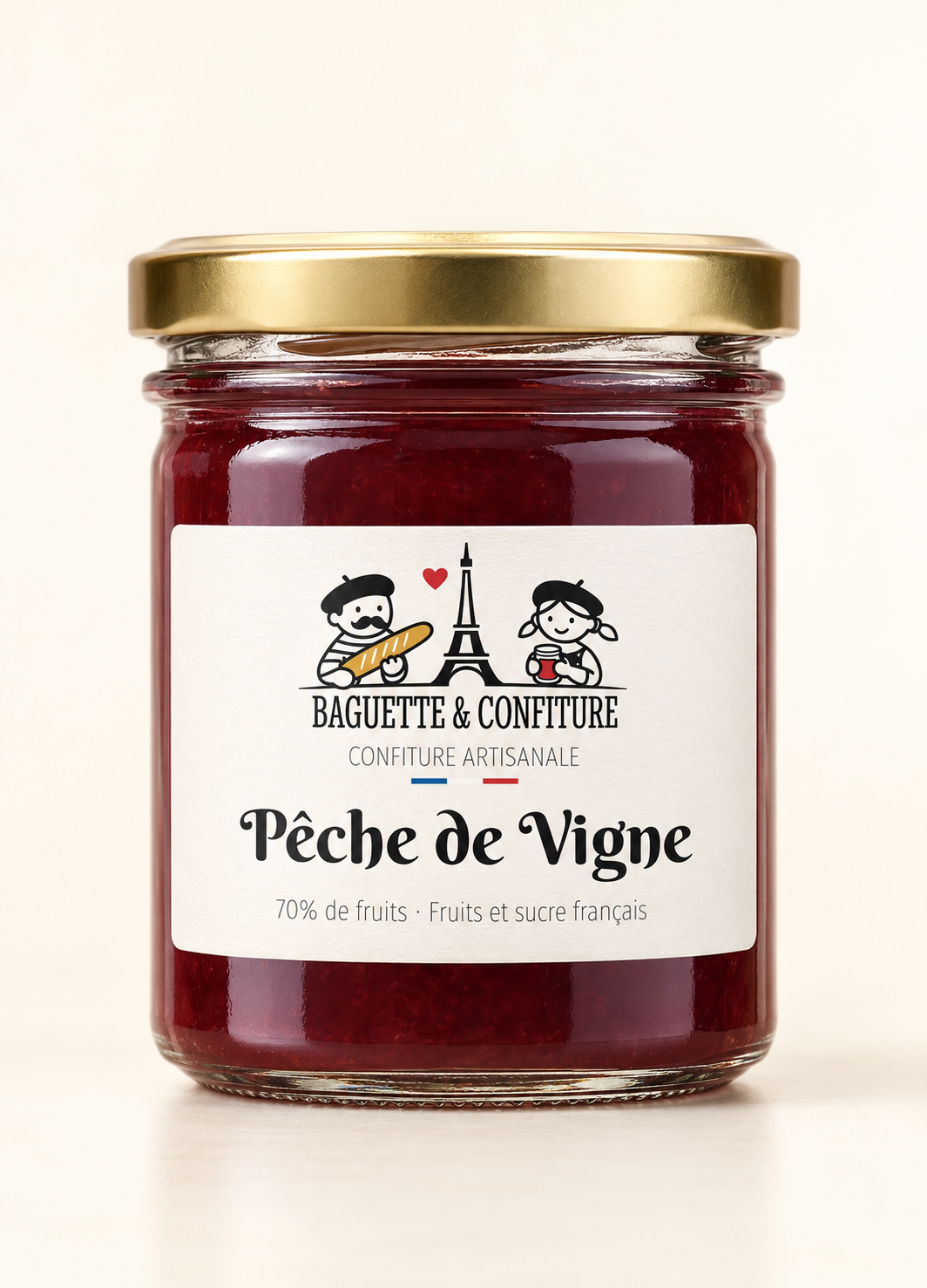 Confiture artisanale Pêche de Vigne 70% de Fruits | Baguette & Confiture